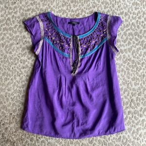 Nanette Lepore Purple Embellished Front Tie Luxor Top, size 0